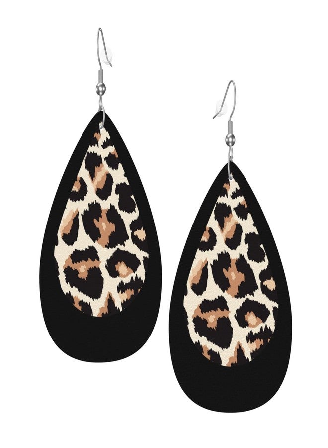 AIMASTZ Faux Leather Earrings Animal Leopard Teardrop Dangle Earrings For Women - Image 1